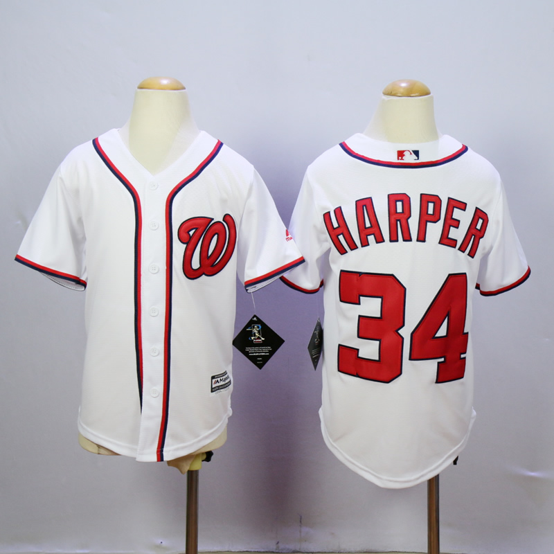 Youth Washington Nationals #34 Harper White MLB Jerseys